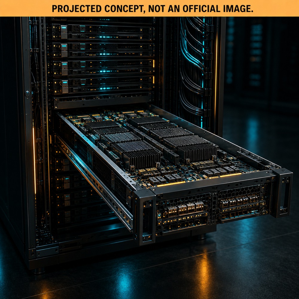 Concept art, not an official photo: AMD Helios / Instinct MI455X